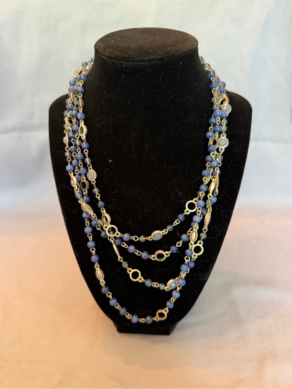 Nine West Vintage American Layered Southwestern Boho Blue Bead Necklace  -